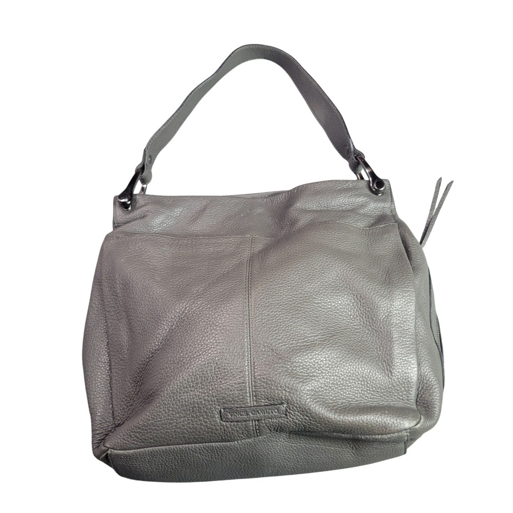 Vince Camuto Hobo Bag Womens Large Gray Pebbled Leather Shoulder Bag Slouchy 37